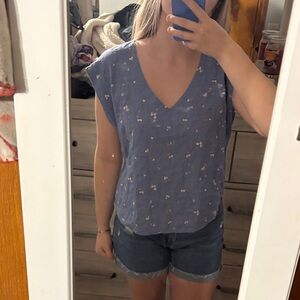 a.n.a Blue Floral Women's Blouse